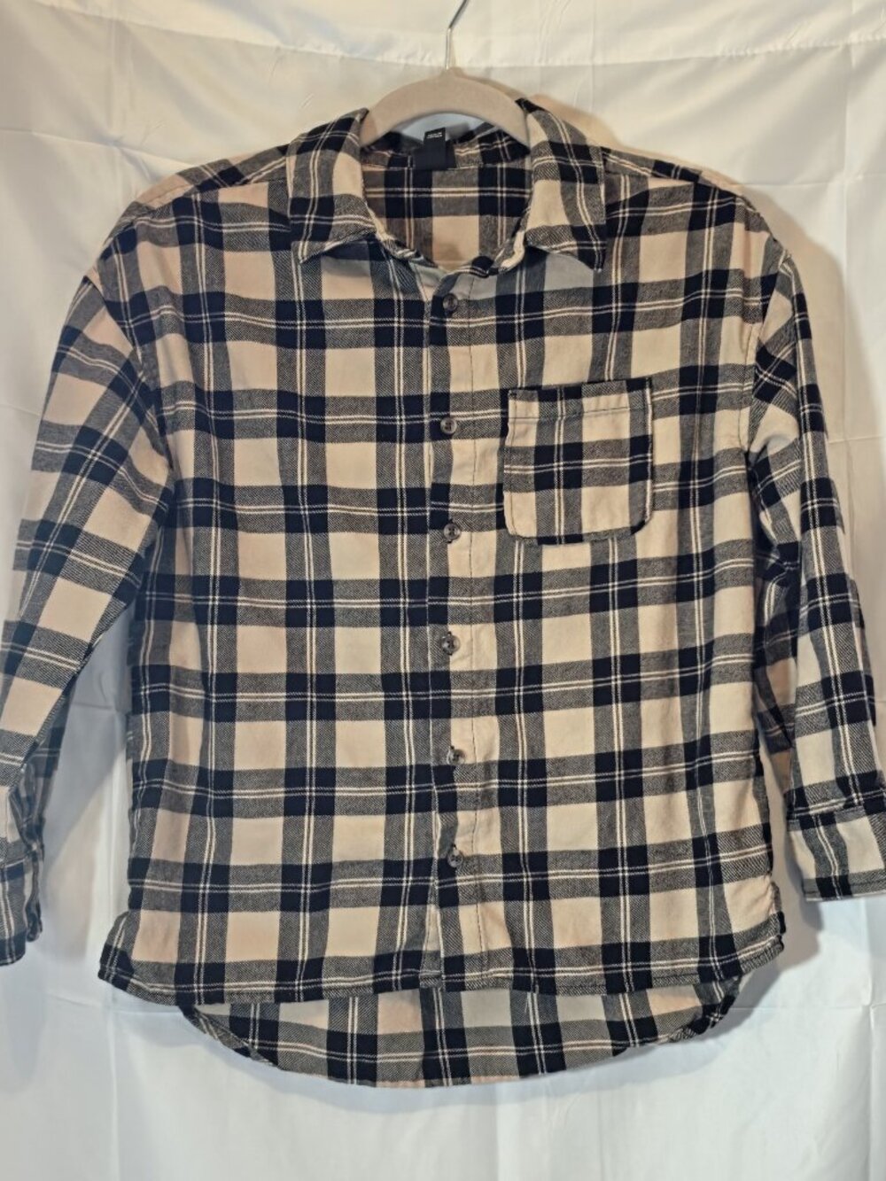 Art Class Boys L (10/12) Plaid Long Sleeve Button-Up Shirt Black Beige